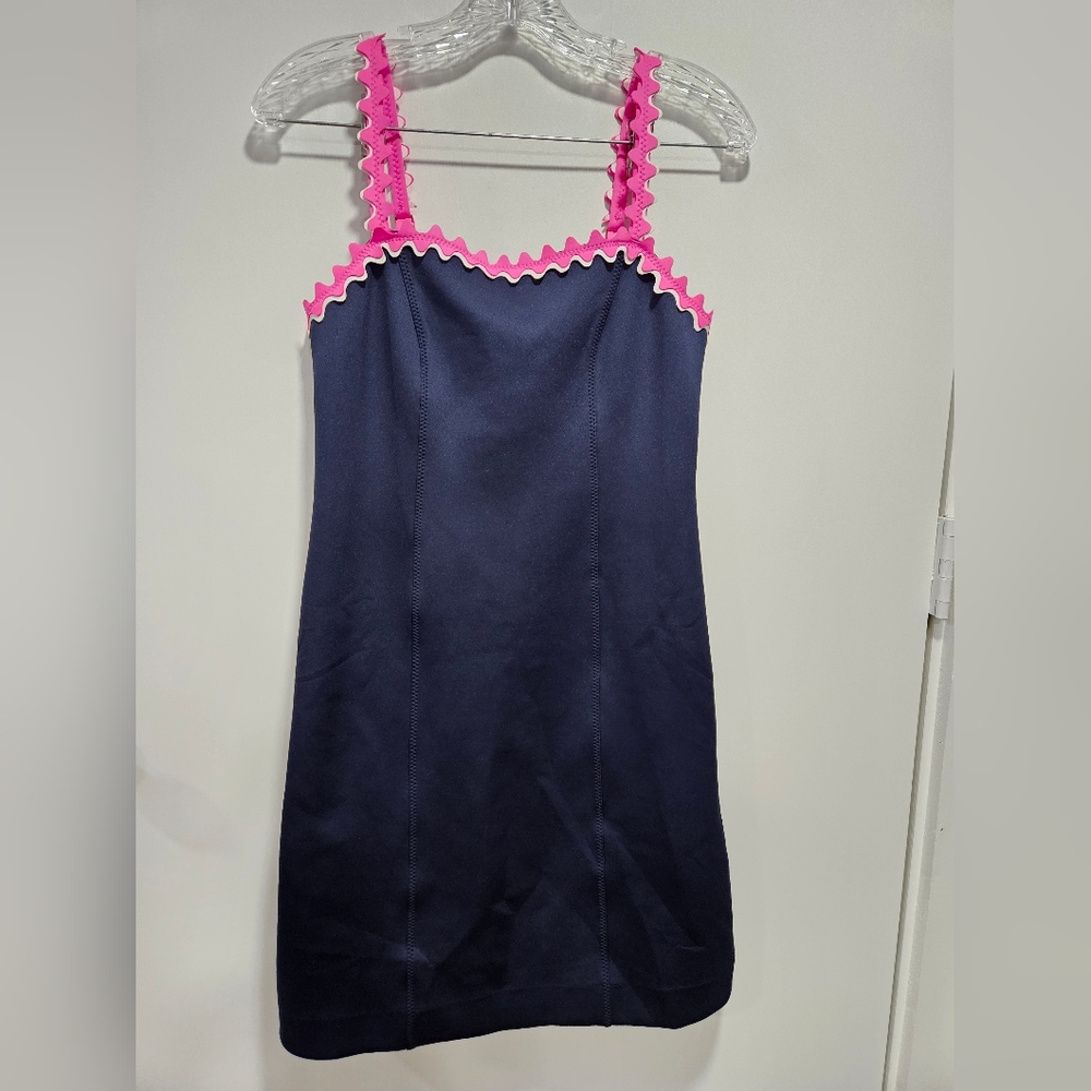 LILY PULITZER SHELLBEE True Navy Blue Pink Ric Rac Scuba Stretch Lined